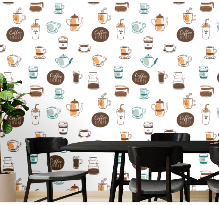 Papier peint cuisine illustration de motif de café - TenStickers