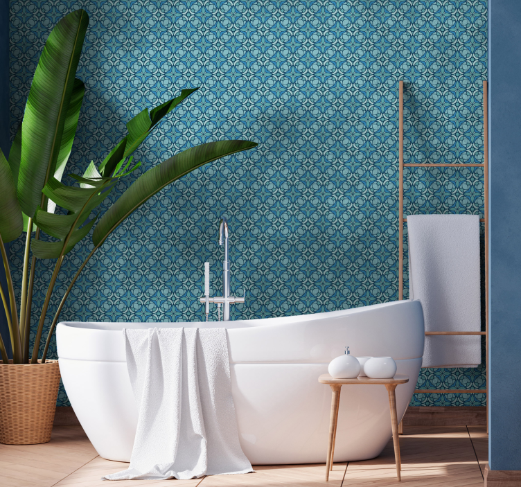 Papier peint salle de bain motifs art déco bleu - TenStickers