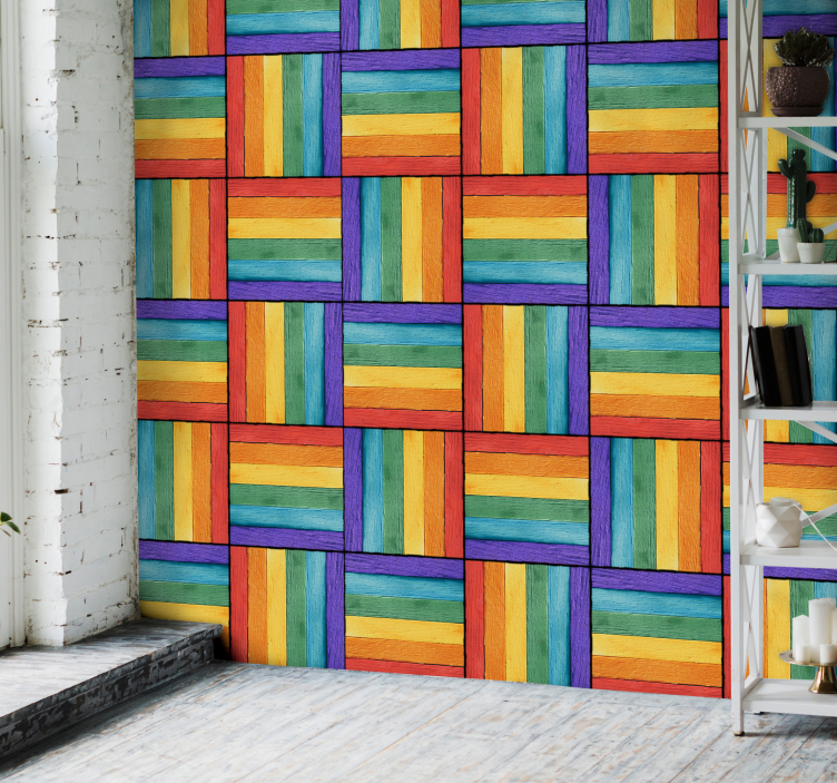 Papier peint design Tons de bois arc en ciel - TenStickers