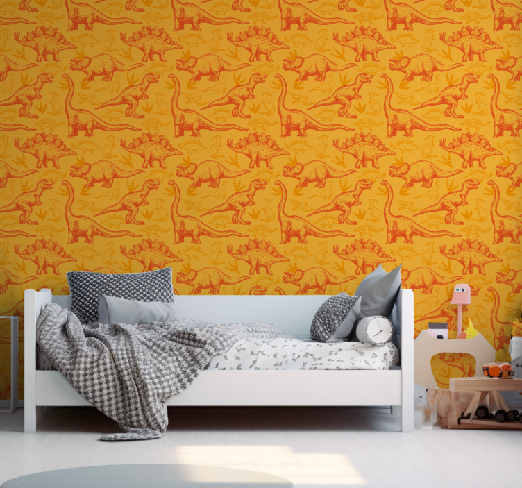 Papier peint dinosaures illustration orange - TenStickers