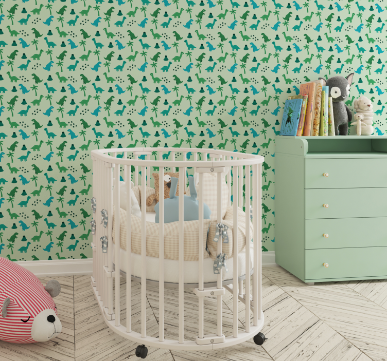Papier peint dinosaures illustration vert - TenStickers