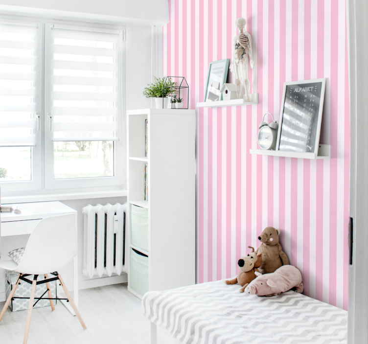 Papier peint chambre enfant intérieur rayé rose - TenStickers