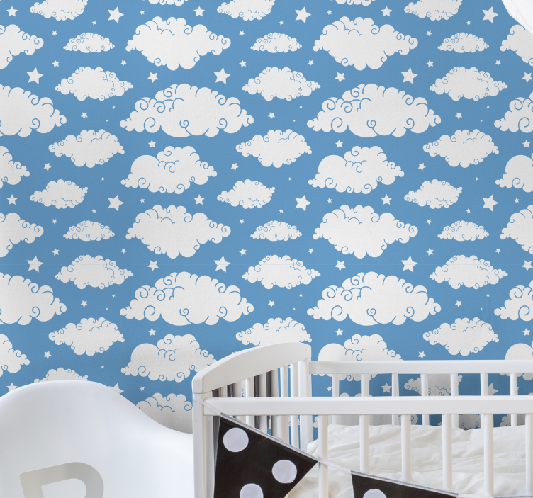Papier peint étoiles design bleu avec des nuages - TenStickers