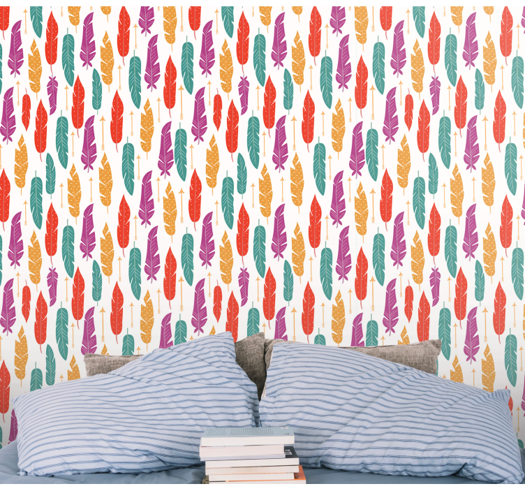 Papier peint feuilles motif de plumes - TenStickers