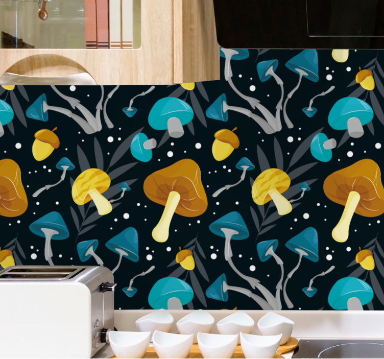 Papier peint feuilles champignons stylisés - TenStickers