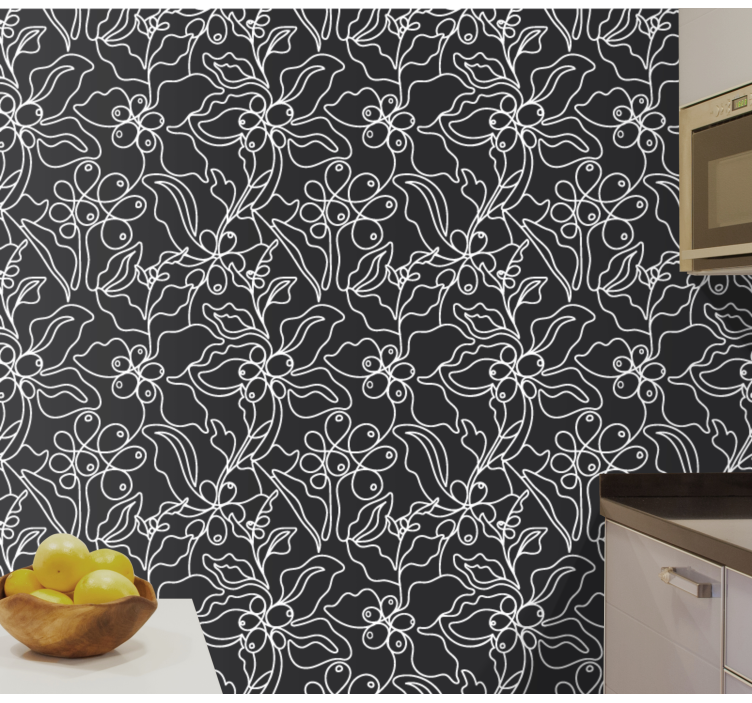 Papier peint feuilles contour floral - TenStickers