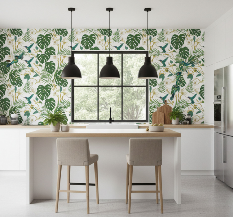 Papier peint feuilles jardin botanique émeraude - TenStickers