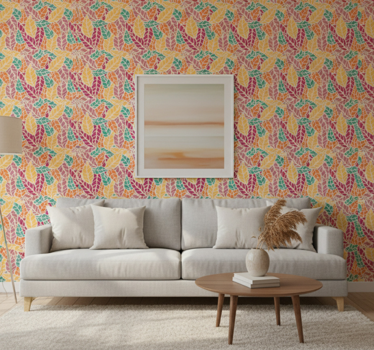 Papier peint feuilles mosaïque colorée - TenStickers