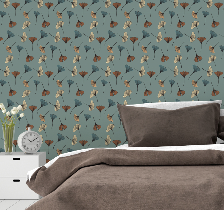 Papier peint floral motif botanique de ginkgo - TenStickers