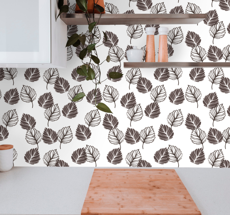 Papier peint feuilles motif botanique marron et blanc - TenStickers