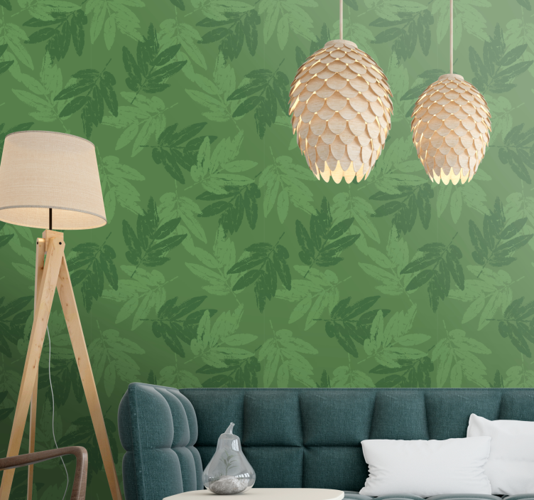 Papier peint feuilles motif simple vert - TenStickers