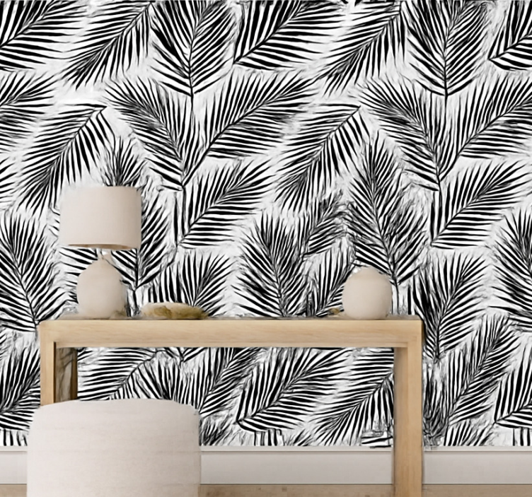 Papier peint feuilles silhouettes de palmiers noirs - TenStickers