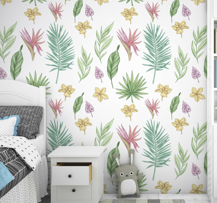 Papier peint fleur Fleurs et palmiers - TenStickers