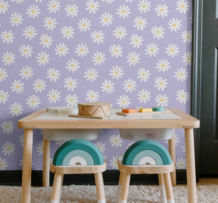 Papier peint fleur Fleurs simples blanches sur lila - TenStickers