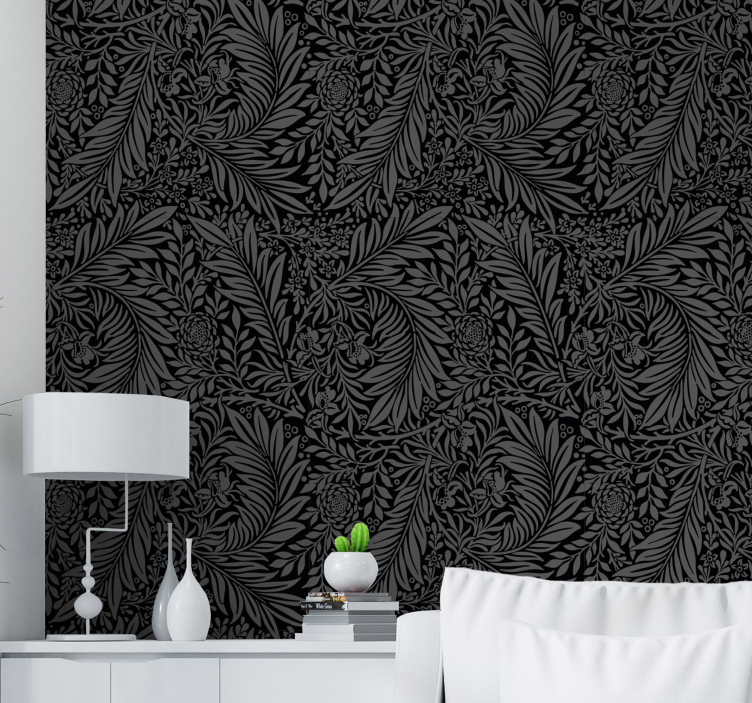Papier peint salon feuilles botaniques noires - TenStickers