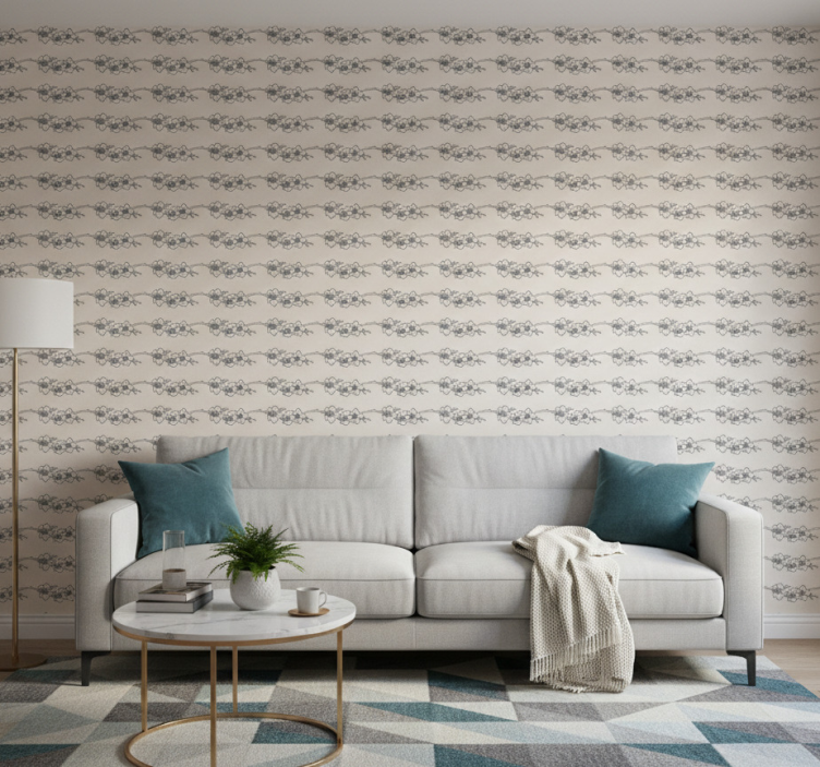 Papier peint fleurs art linéaire orchidées nature - TenStickers