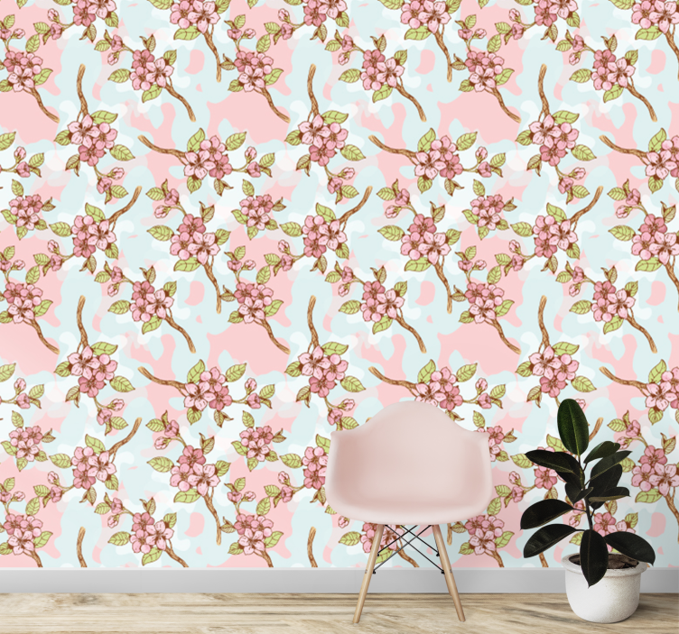 Papier peint floral branches fleuries - TenStickers
