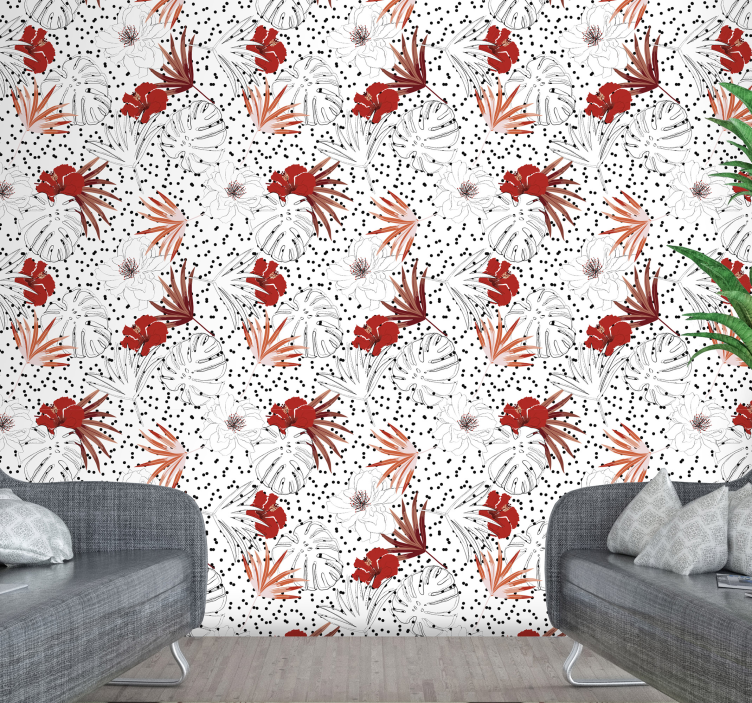 Papier peint fleurs conception botanique tropicale - TenStickers