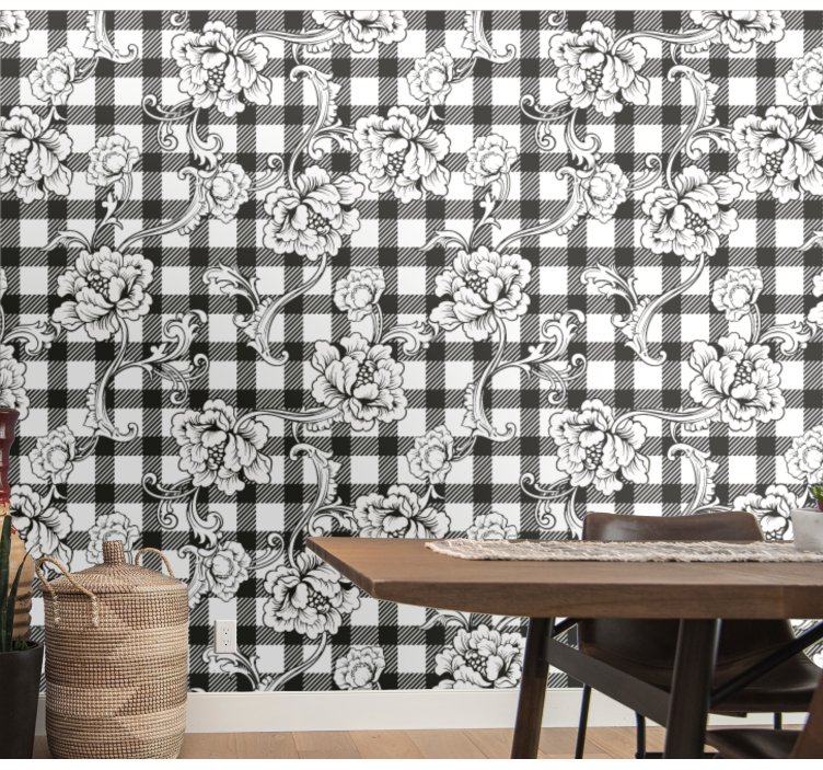 Papier peint fleurs damier floral - TenStickers