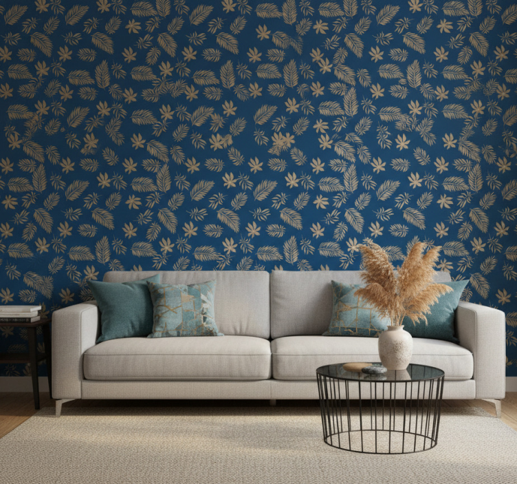 Papier peint fleurs design floral bleu africain - TenStickers