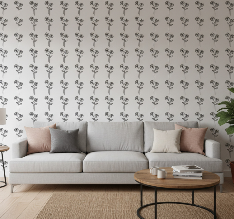 Papier peint fleurs design minimaliste roses - TenStickers
