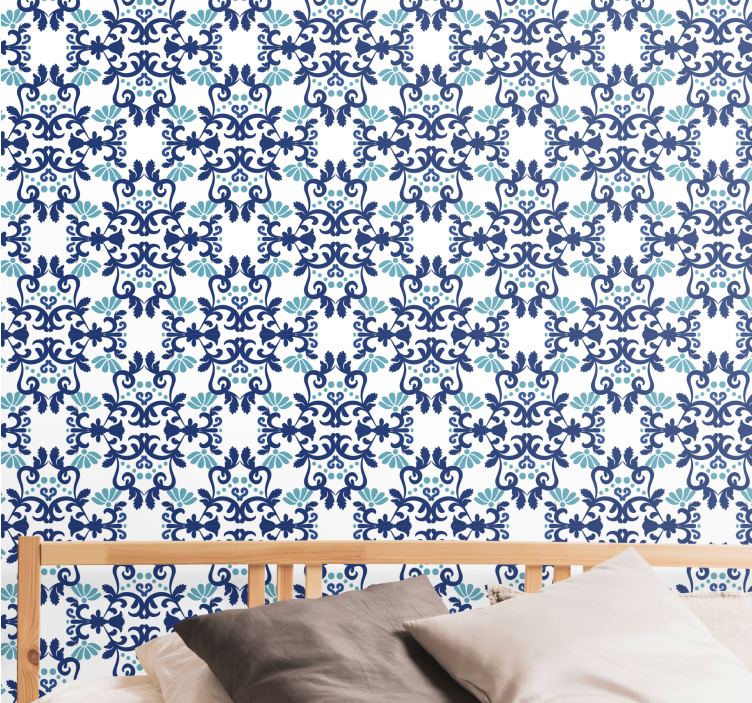 Papier peint carrelage mosaïque bleue ornée - TenStickers