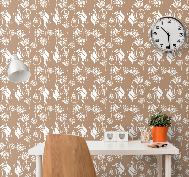 Papier peint fleurs élégant présentoir beige - TenStickers