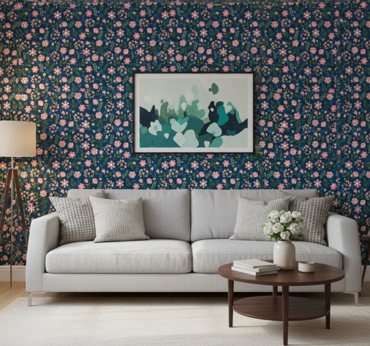 Papier peint fleurs 'floflo' bleu - TenStickers