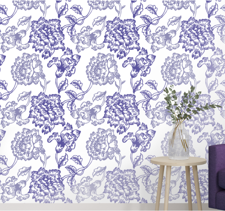 Papier peint fleurs floraison bleu indigo - TenStickers