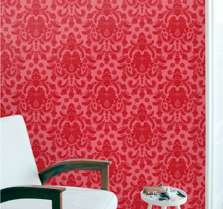 Papier peint classique damas floral rouge - TenStickers