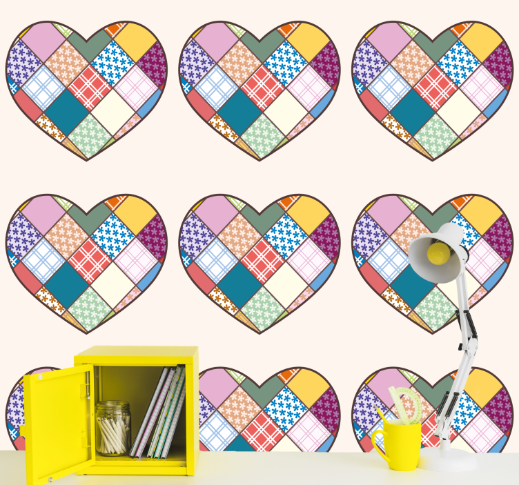 Papier peint fleurs motif coeur en patchwork - TenStickers