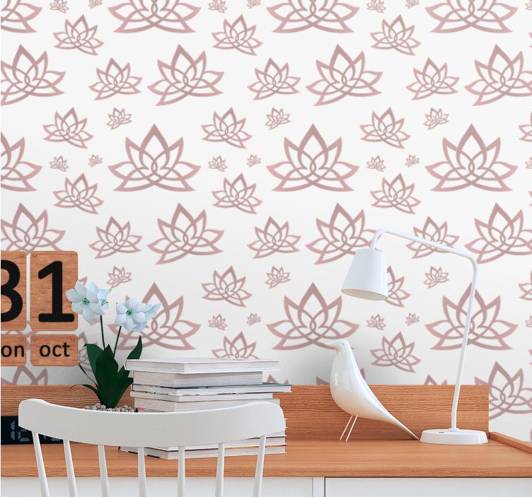 Papier peint fleurs motif lotus beige - TenStickers