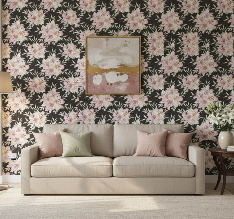 Papier peint fleurs motif floral nénuphars aquarelle - TenStickers