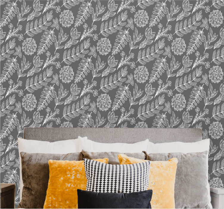 Papier peint fleurs motif gris élégant - TenStickers