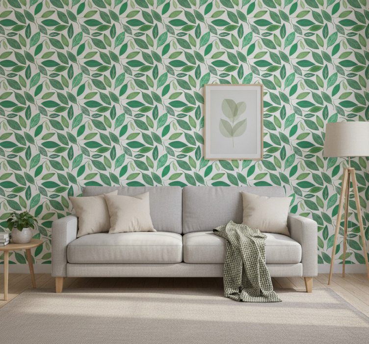 Papier peint fleurs motif nature feuilles vertes - TenStickers