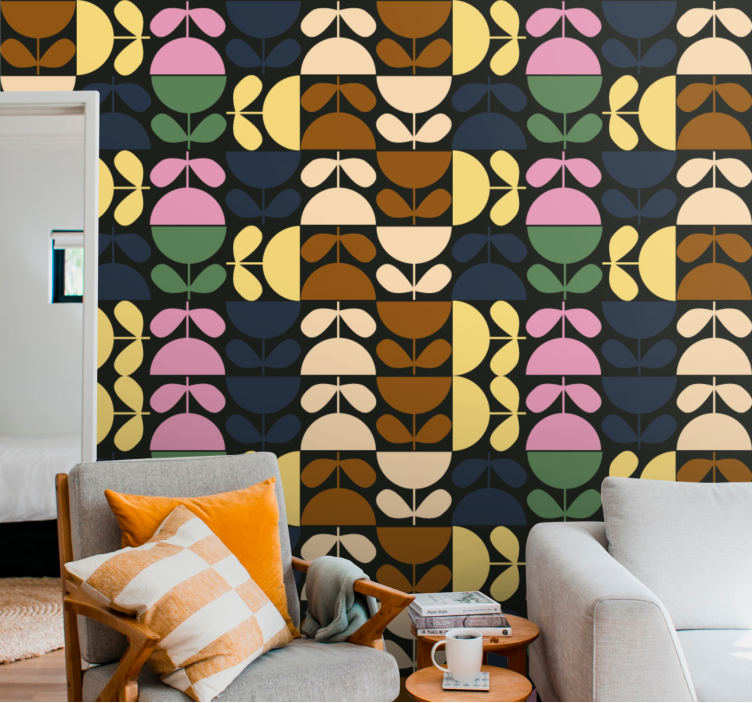 Papier peint fleurs motifs de feuilles stylisées - TenStickers