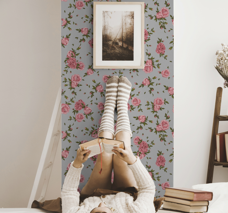 Papier peint floral motif de rose douillet - TenStickers