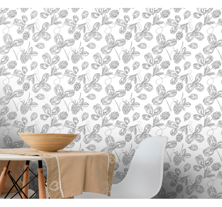 Papier peint feuilles motif de conception gris et blanc - TenStickers