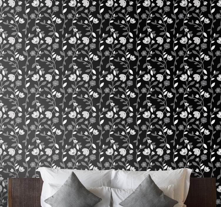 Papier peint fleurs motifs minimalistes noir blanc et gris - TenStickers