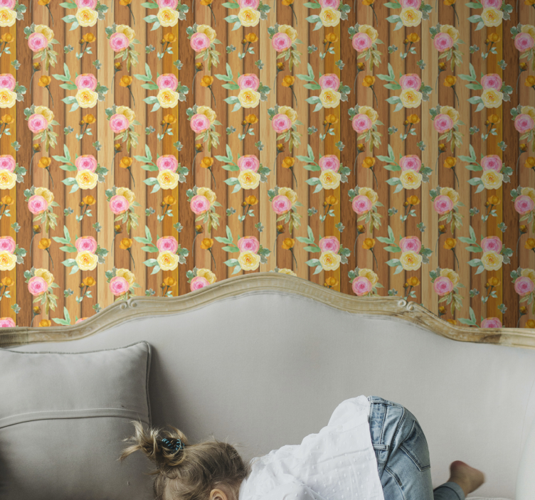 Papier peint floral rayures fleuries - TenStickers