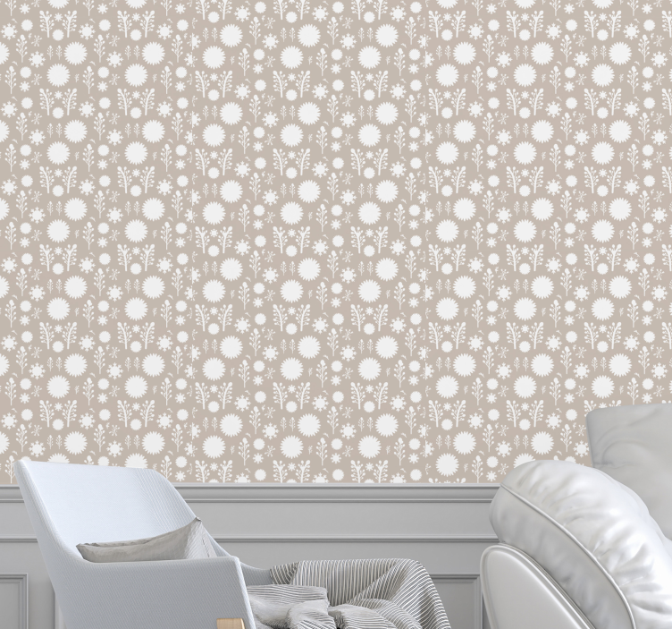 Papier peint floral affichage floral blanc - TenStickers