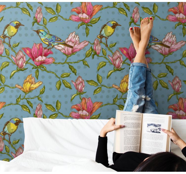 Papier peint floral ambiance aviaire florale - TenStickers
