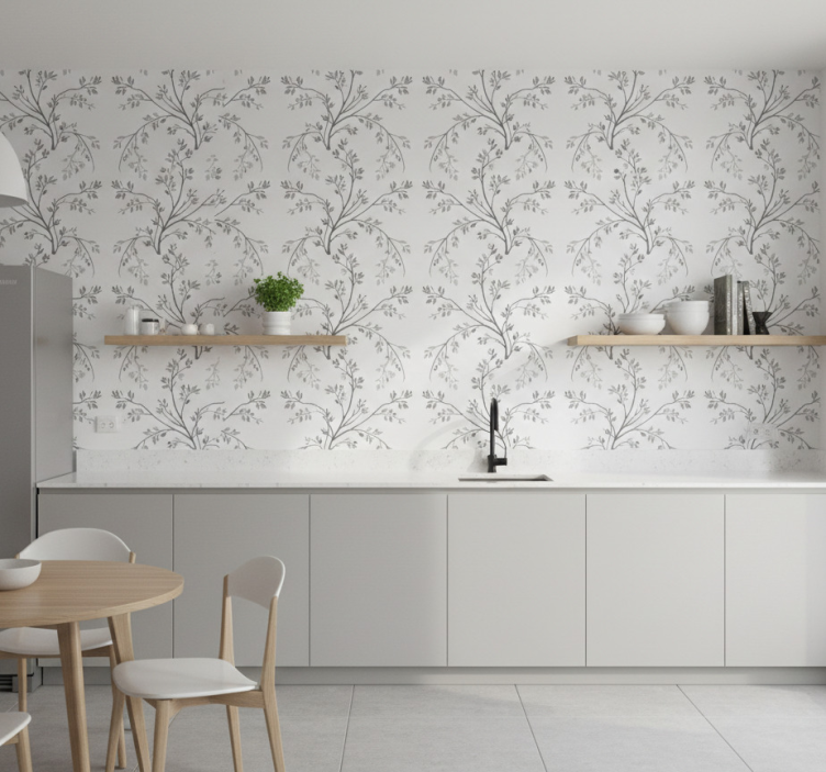 Papier peint floral branches douces grises - TenStickers