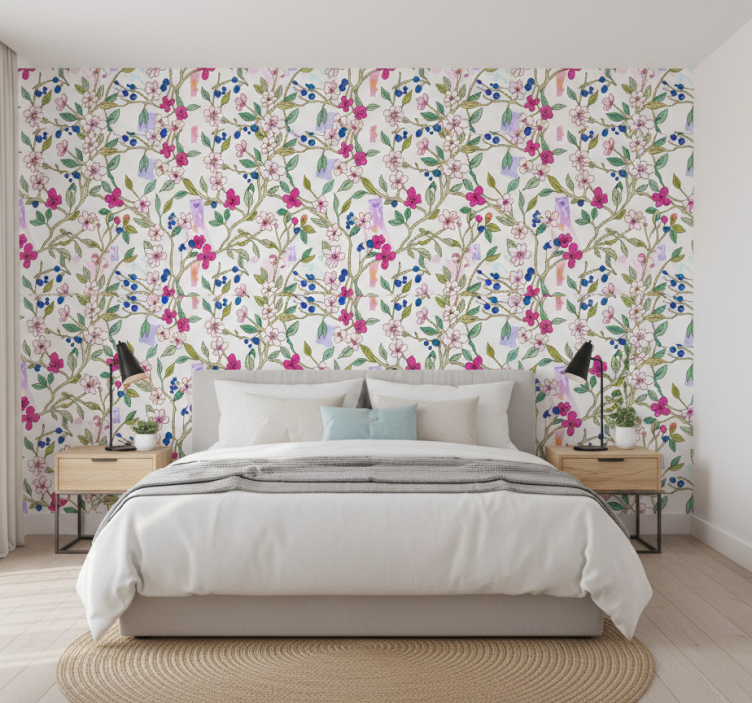 Papier peint floral branches fleuries colorées - TenStickers