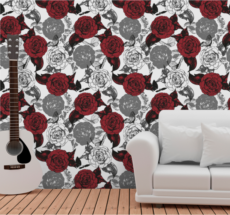 Papier peint floral composition florale rouge - TenStickers