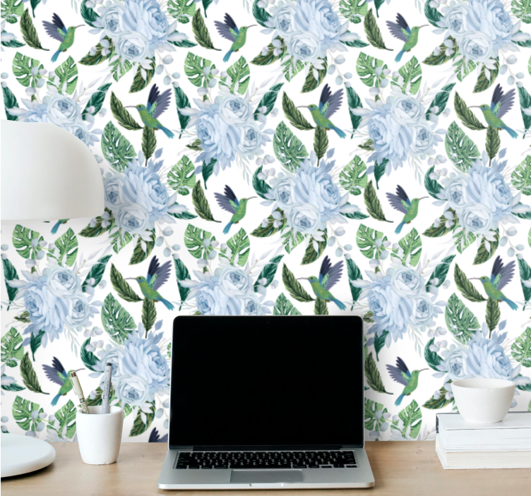 Papier peint floral conception florale de colibri - TenStickers
