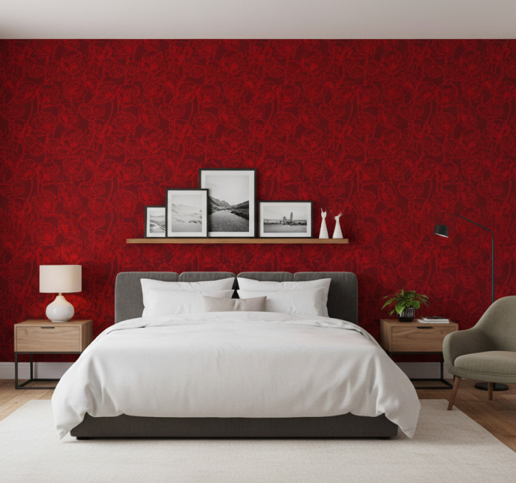 Papier peint floral coquelicots artistiques avec tiges - TenStickers