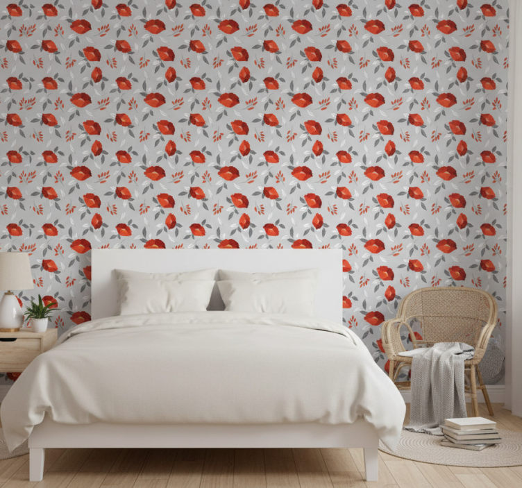 Papier peint floral coquelicots rouges flottants - TenStickers