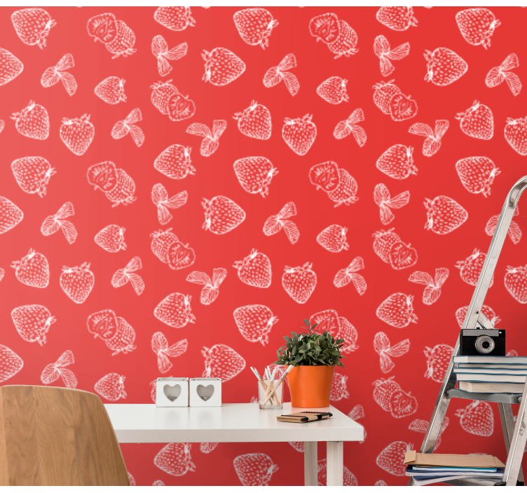 Papier peint floral croquis de fraise - TenStickers