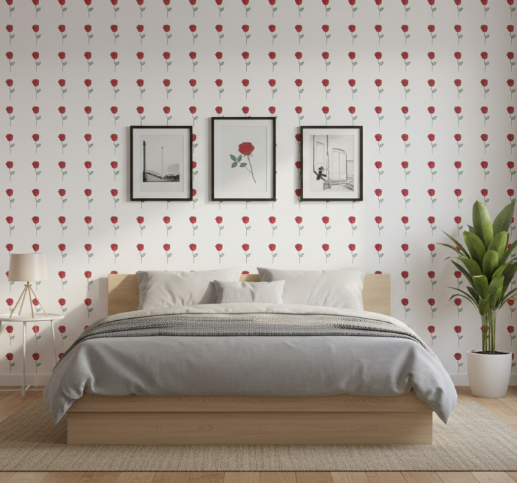 Papier peint floral design de rose rouge mignonne - TenStickers